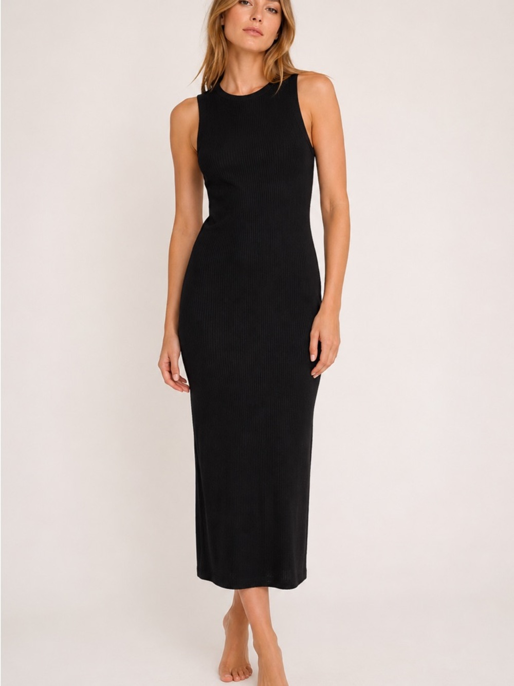 Nora Gardner Black Ribbed Knit Sleeveless Midi Dress Size XS